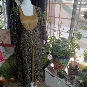 Vintage 90's dress gold w/black lace
